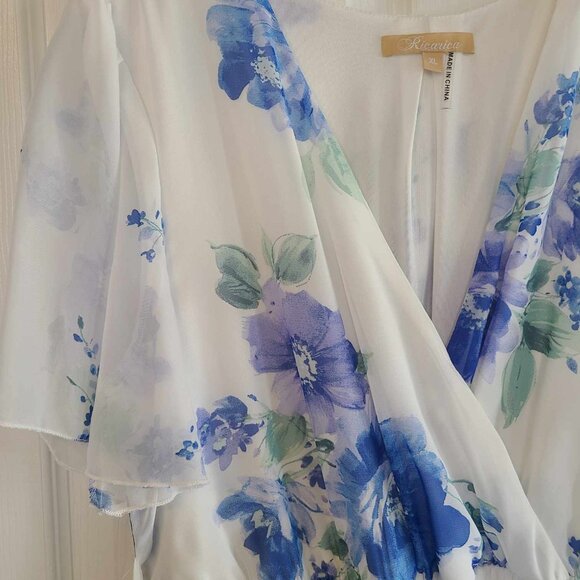 Ricarica - Maxi - White Dress with Blue Flowers - Picture 4 of 4